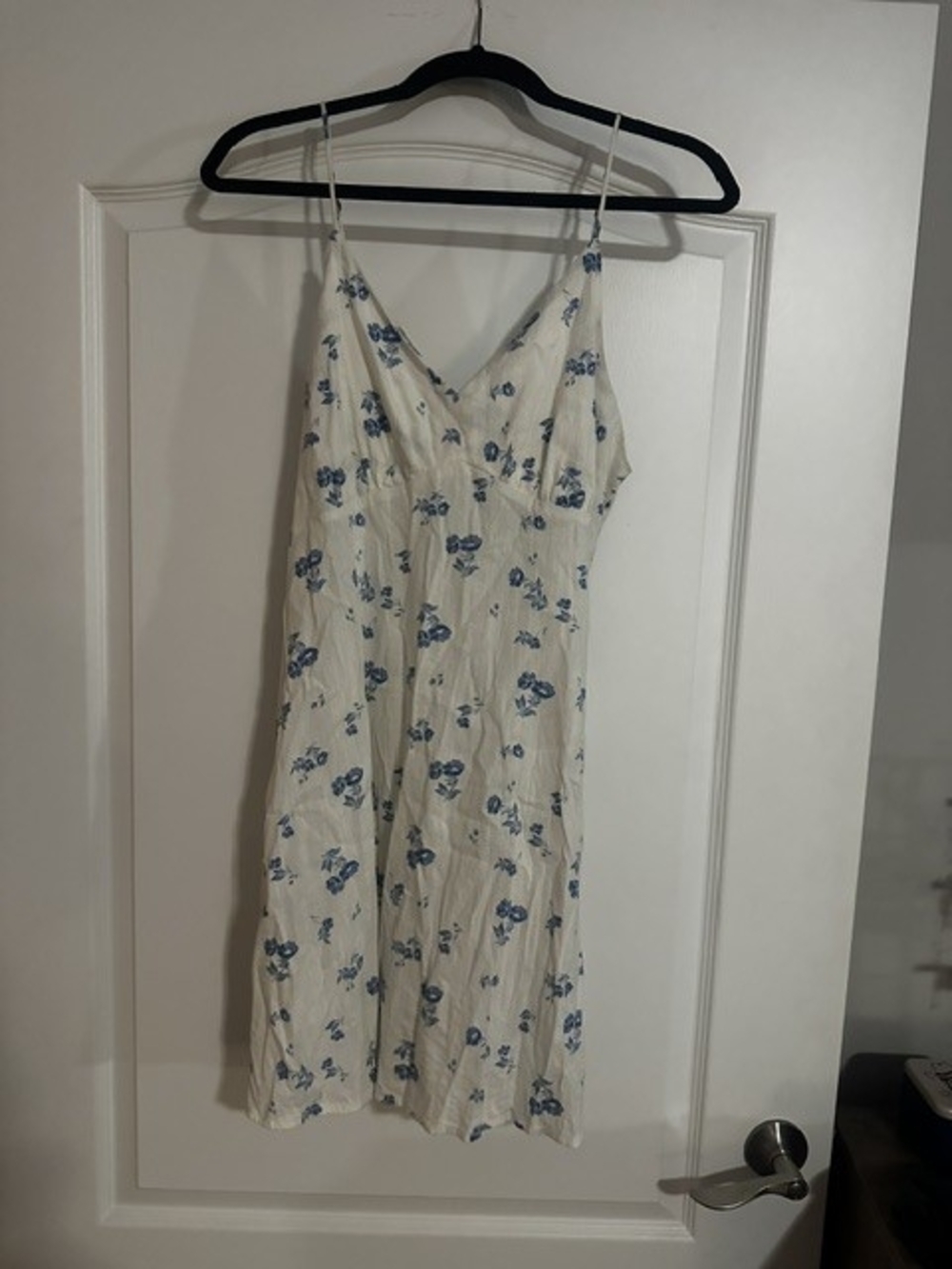 Women's Cream Floral Slip Dress with Blue Print